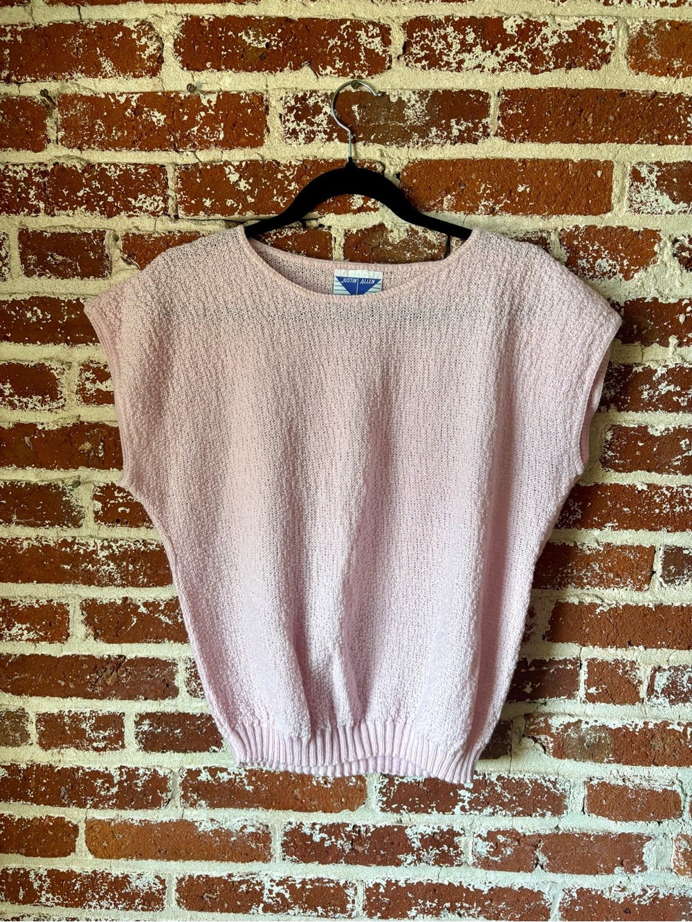 80s Vintage Justin Allen Pink Knit Cap Sleeve Sweater Top